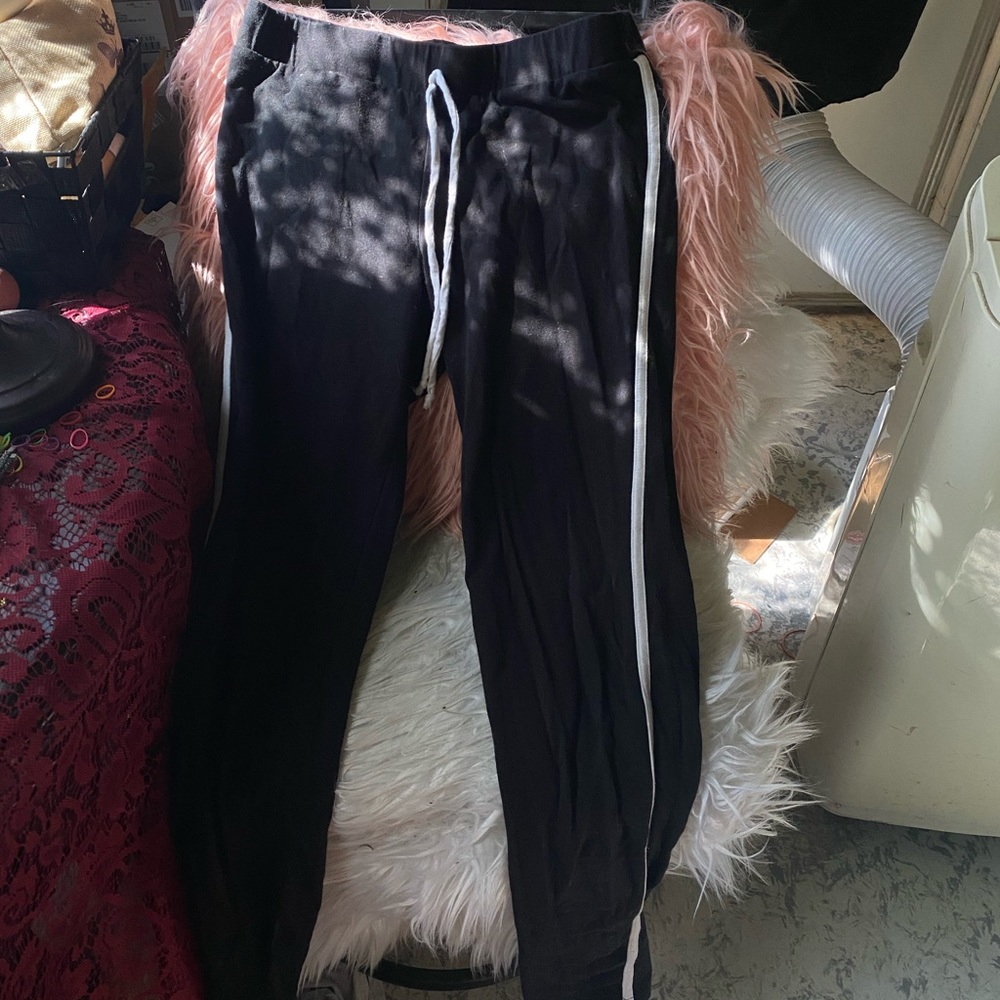 Black with White Striped Stretchy Pants